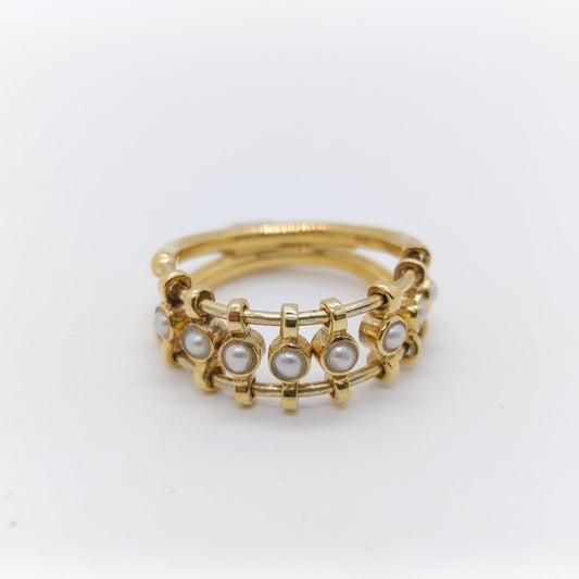 Anillo Cadena Perlas Plata Chapada Oro 18k