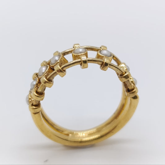 Anillo Cadena Perlas Plata Chapada Oro 18k