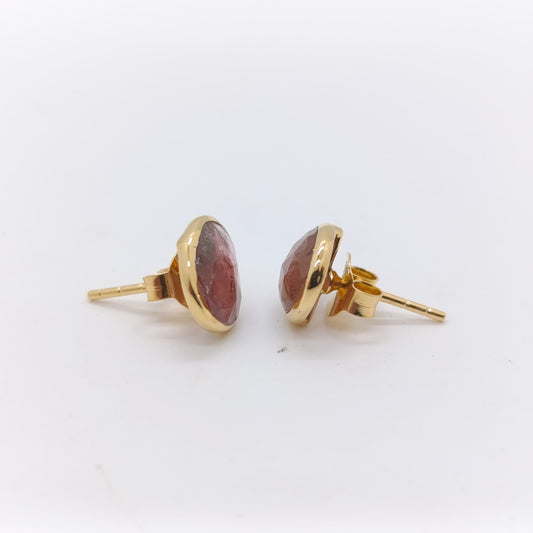 Pendientes Naam Turmalina Botón Plata 925 Chapado Oro 18k