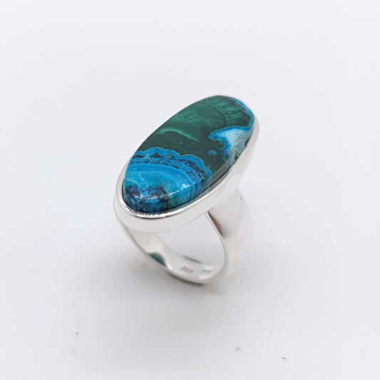 Anillo Malaquita con Turquesa Oval Hecho a Mano