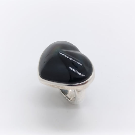 Anillo Corazón de Obsidiana Arcoiris Hecho a Mano
