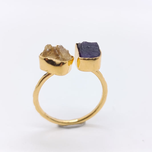 Anillo Belsa Amatista y Citrino Plata 925 Chapado Oro 18k