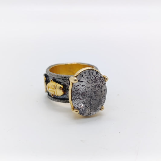 Anillo Cuarzo Meteorito Turmalina Negra