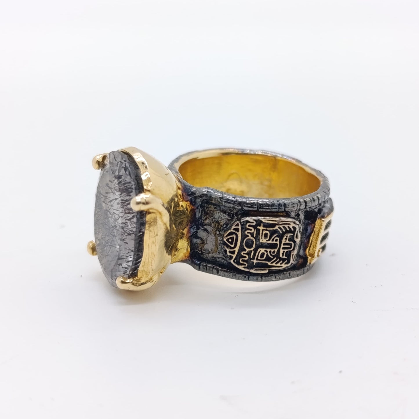 Anillo Cuarzo Meteorito Turmalina Negra