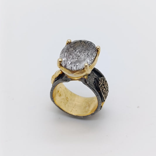 Anillo Cuarzo Meteorito Turmalina Negra