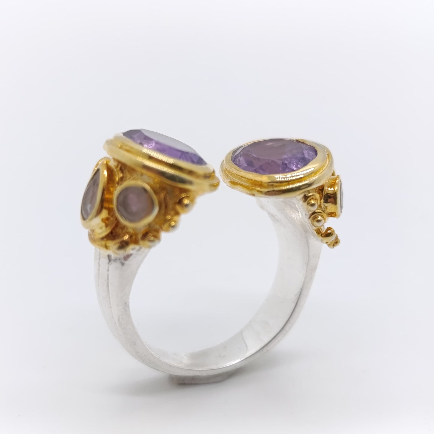 Anillo Equal Amatista y Piedra Luna Plata 925 Chapado Oro 18k