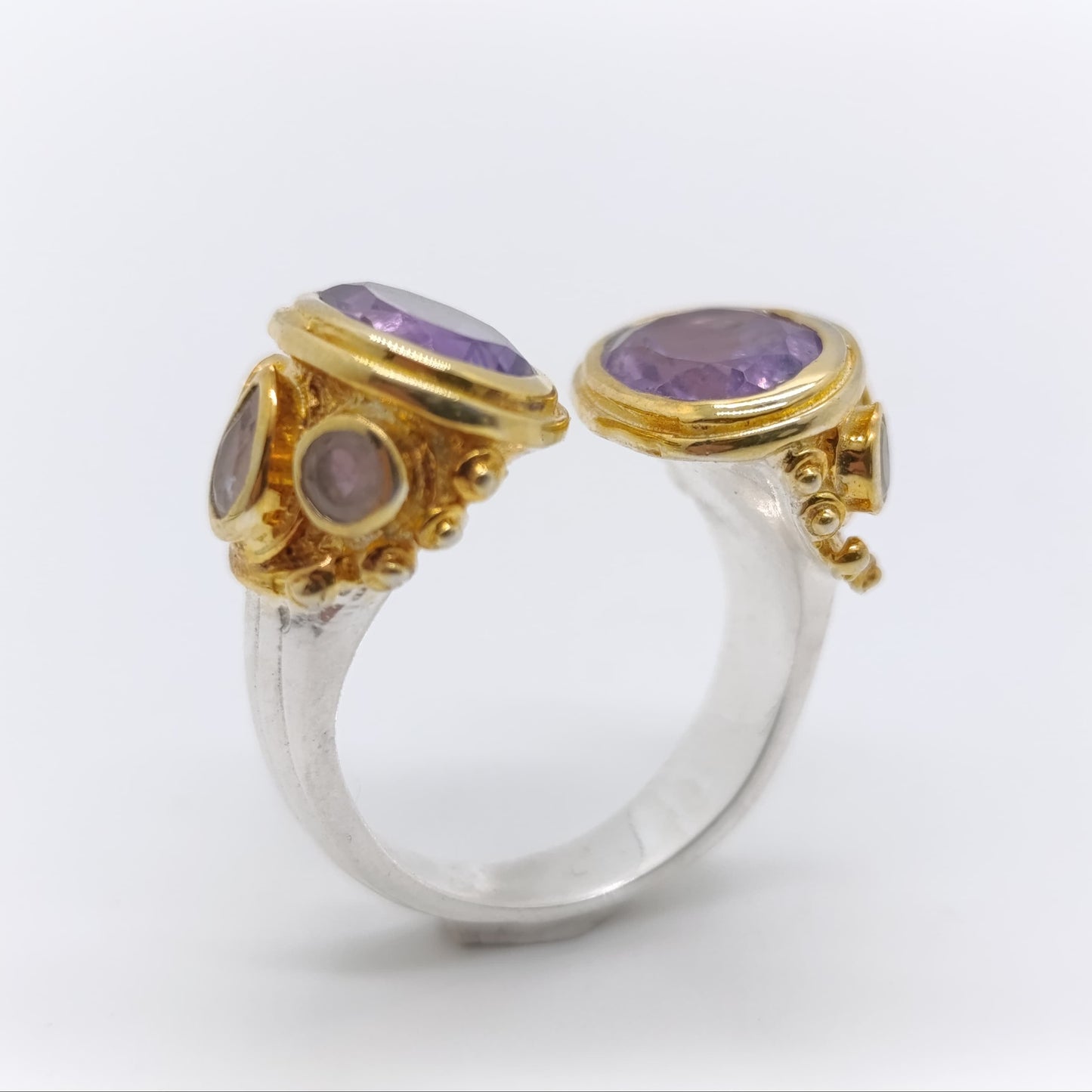 Anillo Equal Amatista y Piedra Luna Plata 925 Chapado Oro 18k