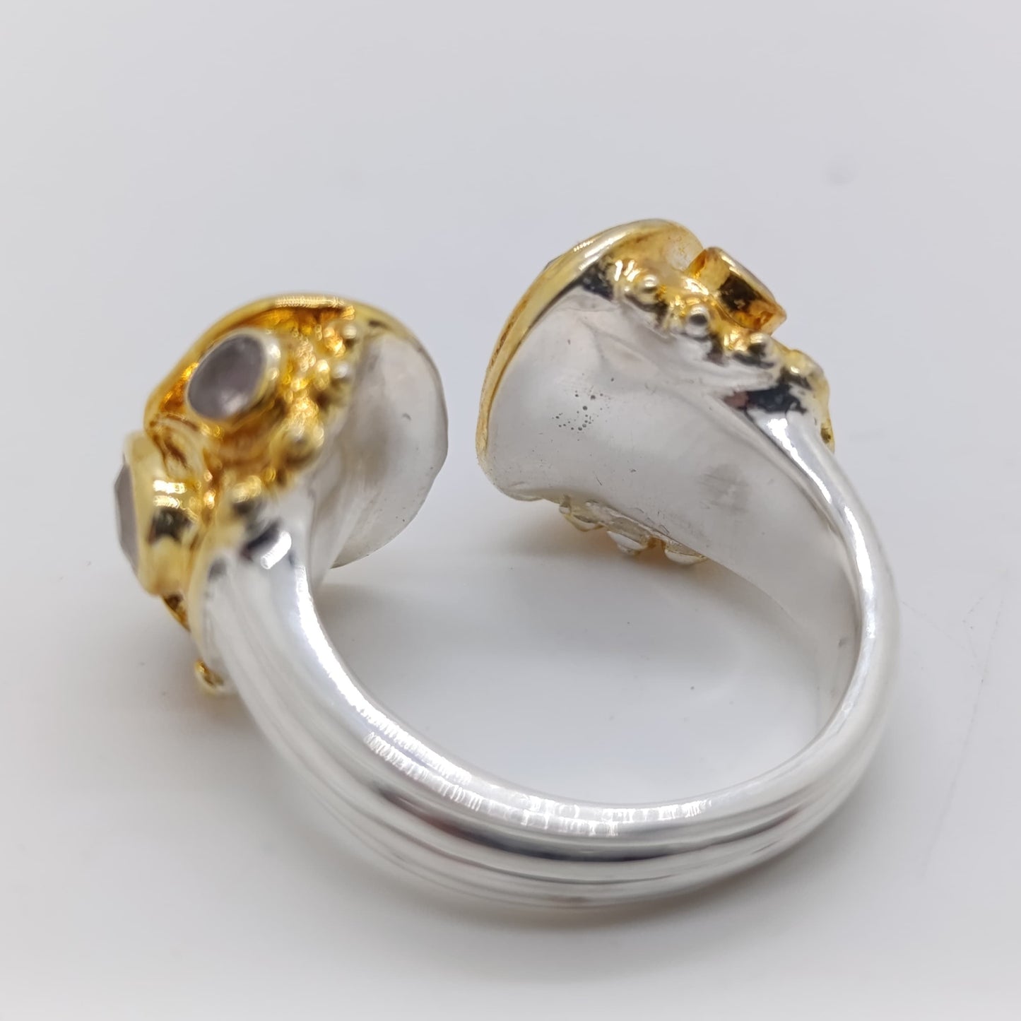 Anillo Equal Amatista y Piedra Luna Plata 925 Chapado Oro 18k