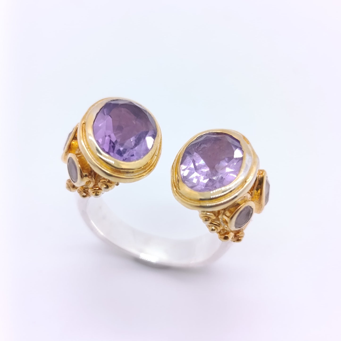 Anillo Equal Amatista y Piedra Luna Plata 925 Chapado Oro 18k