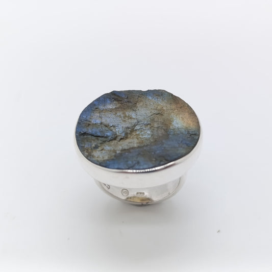 Anillo Labradorita Espectrolita en Bruto Hecho a Mano
