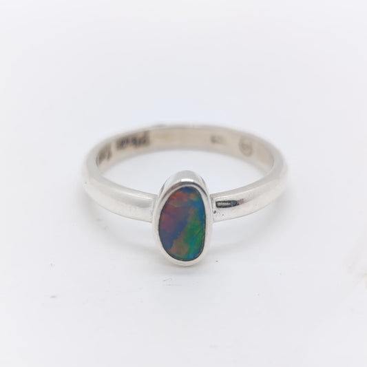 Anillo Ópalo Azul Natural Hecho a Mano