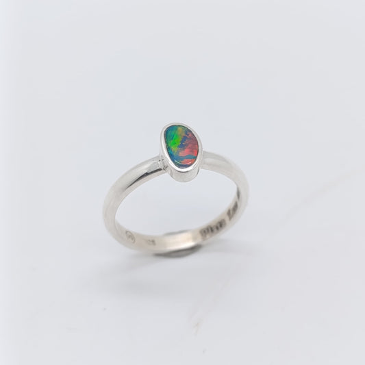 Anillo Ópalo Azul Natural Hecho a Mano