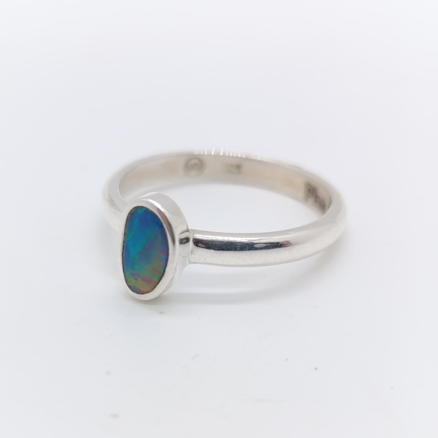 Anillo Ópalo Azul Natural Hecho a Mano