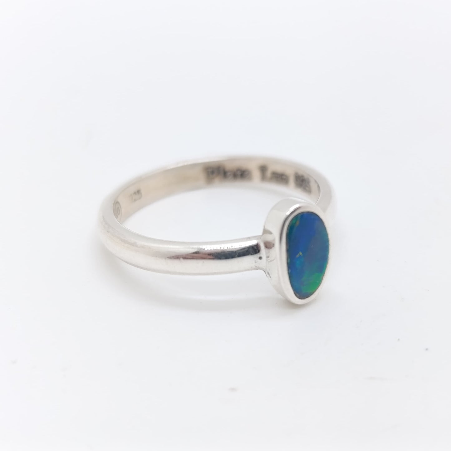 Anillo Ópalo Azul Natural Hecho a Mano