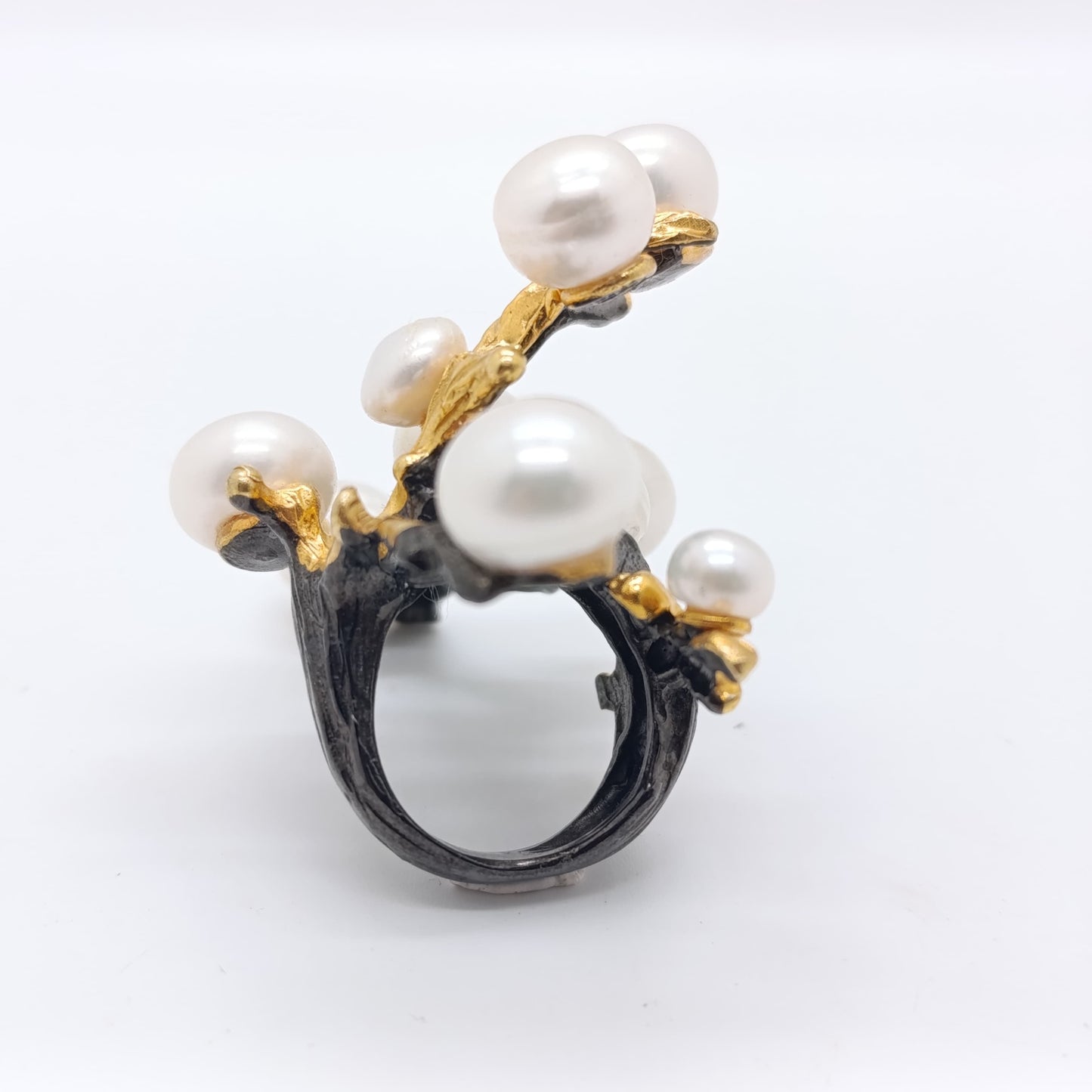 Anillo Perla Deux Plata Chapada Oro 18k y Rutenio