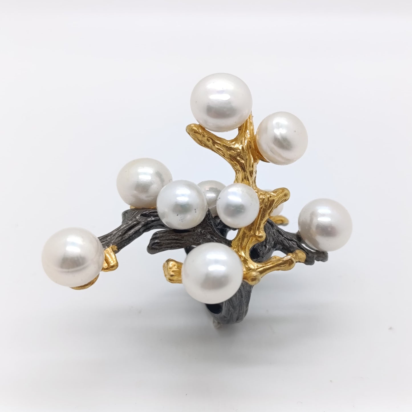 Anillo Perla Deux Plata Chapada Oro 18k y Rutenio