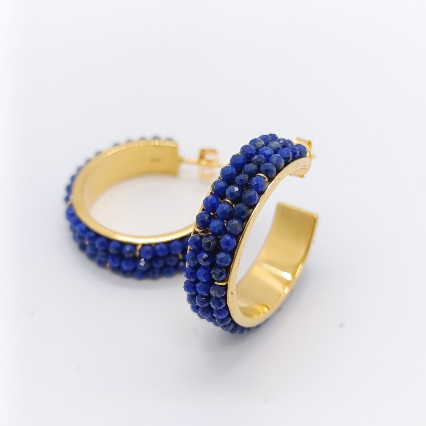 Pendientes Aro Petra Rubí y Lapislázuli Naturales Plata 925 Chapado Oro 18k