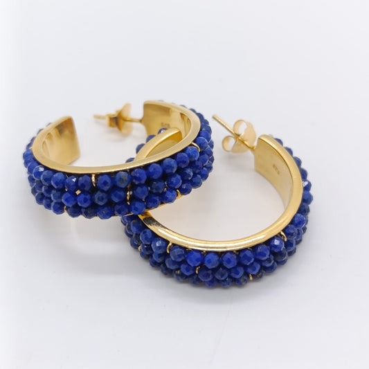 Pendientes Aro Petra Rubí y Lapislázuli Naturales Plata 925 Chapado Oro 18k