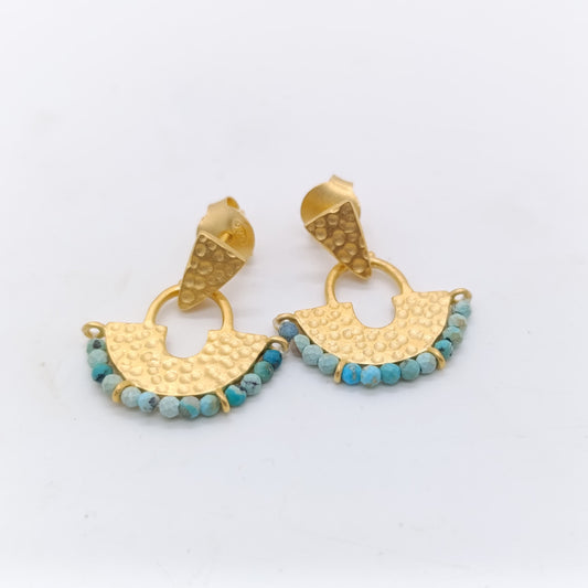 Pendientes DemiSol Pequeños Turquesa Plata Chapado Oro 18k