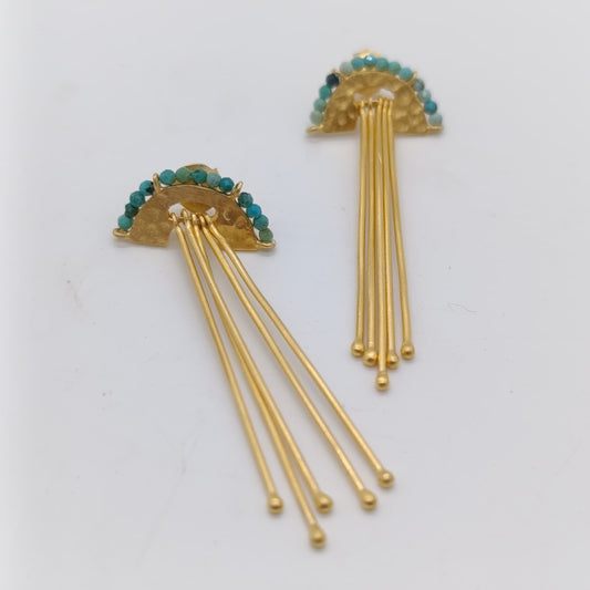 Pendientes DemiSol Turquesa Plata Chapada en Oro 18k