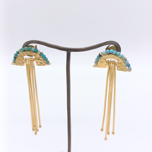 Pendientes DemiSol Turquesa Plata Chapada en Oro 18k