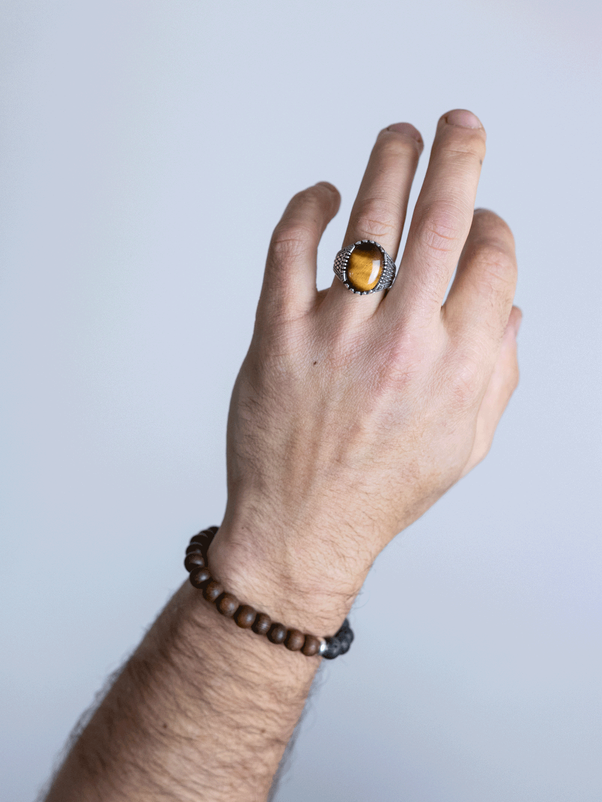Pulsera Bolas Budha Head Lava - Plata Luz
