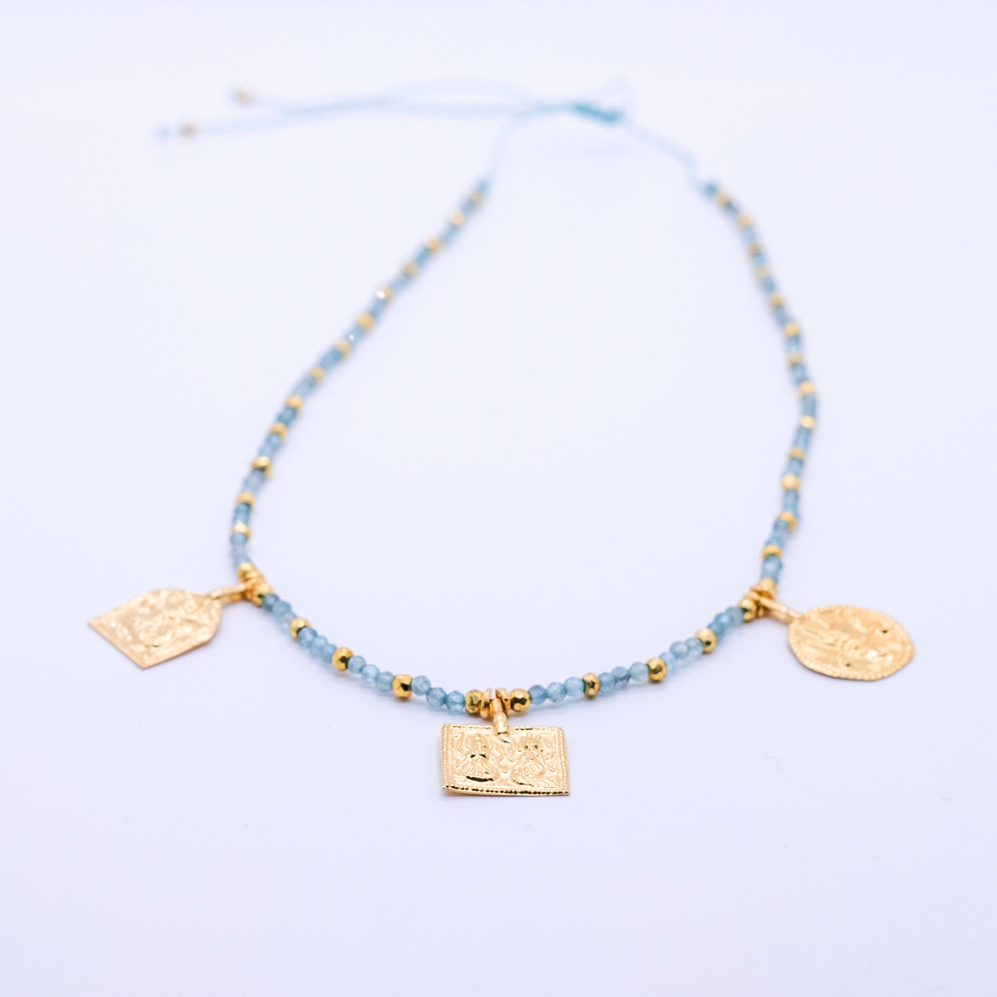 Gargantilla Mangata Apatitos Azules Plata 925 Baño Oro 18k