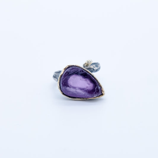 Anillo Amatista Genseki Plata 925 Fairmined Bañada en Oro 18k y Rodio Negro