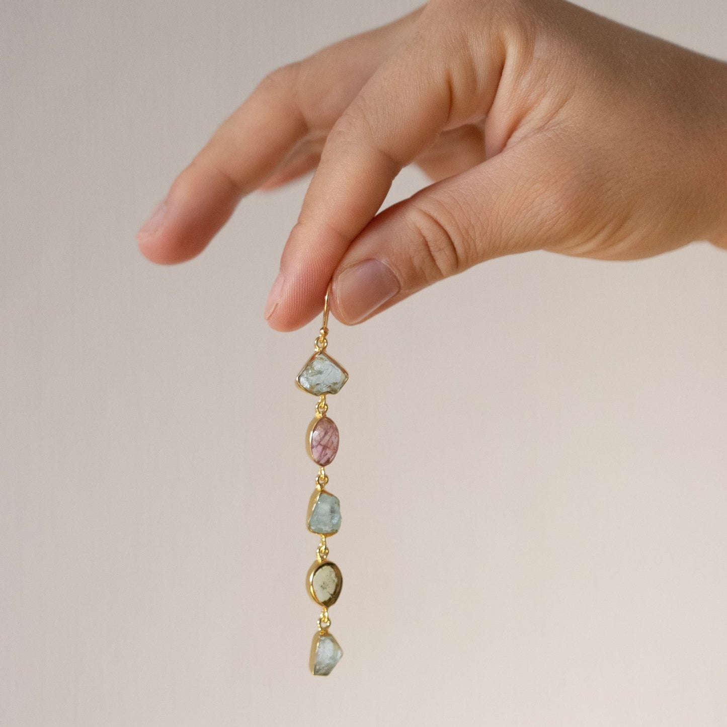 Pendiente Feng Turmalinas y Aguamarinas Plata 925 Baño Oro 18k