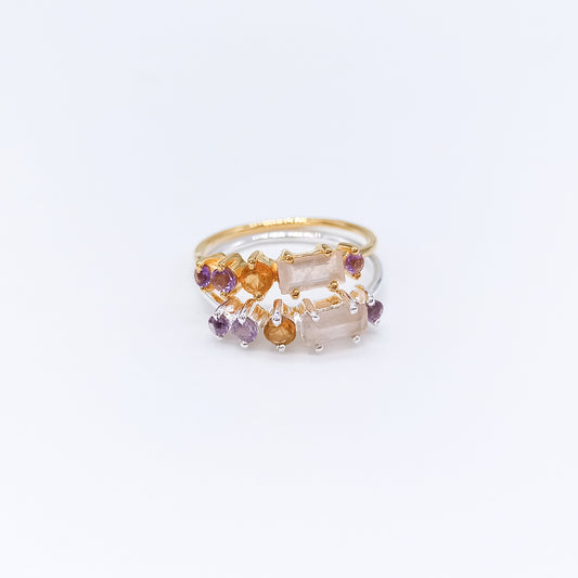 anillo plata chapado en oro - plataluz - piedraluna amatista citrino