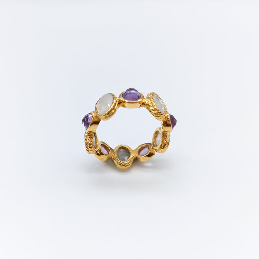 anillo plata chapado en oro - plataluz - piedraluna y amatista alicante