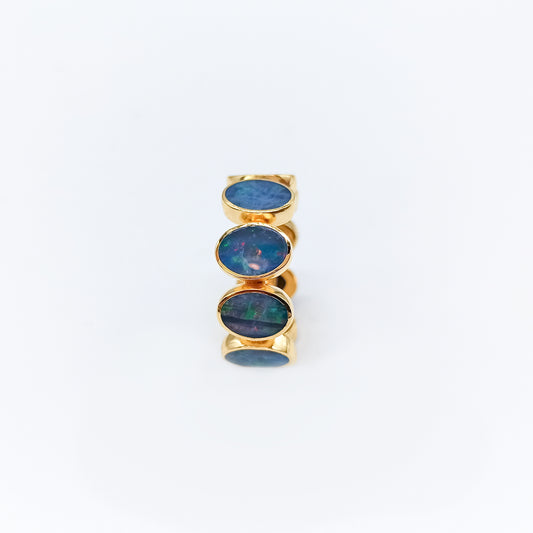 Anillo Circular Ópalos Azules Australianos y Plata 925 Chapado en Oro