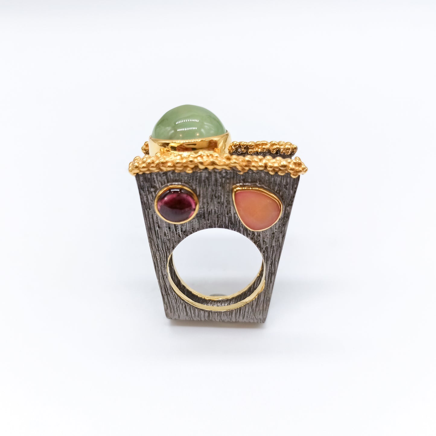 Anillo Square Plata 925 y Piedras Naturales