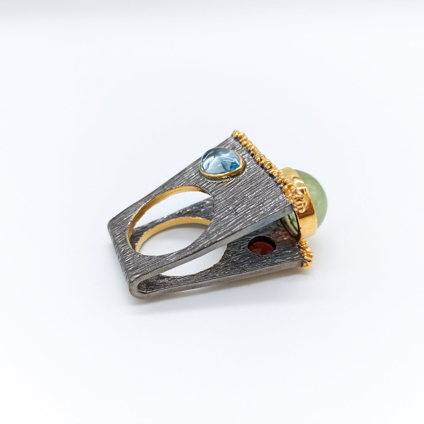 Anillo Square Plata 925 y Piedras Naturales