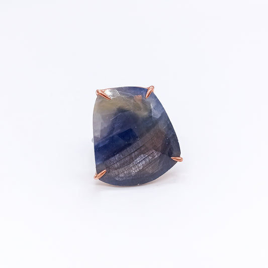 Anillo Zafiro Azul Bicolor Plata 925 Chapada en Oro rosa