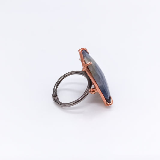 Anillo Zafiro Azul Bicolor Plata 925 Chapada en Oro rosa