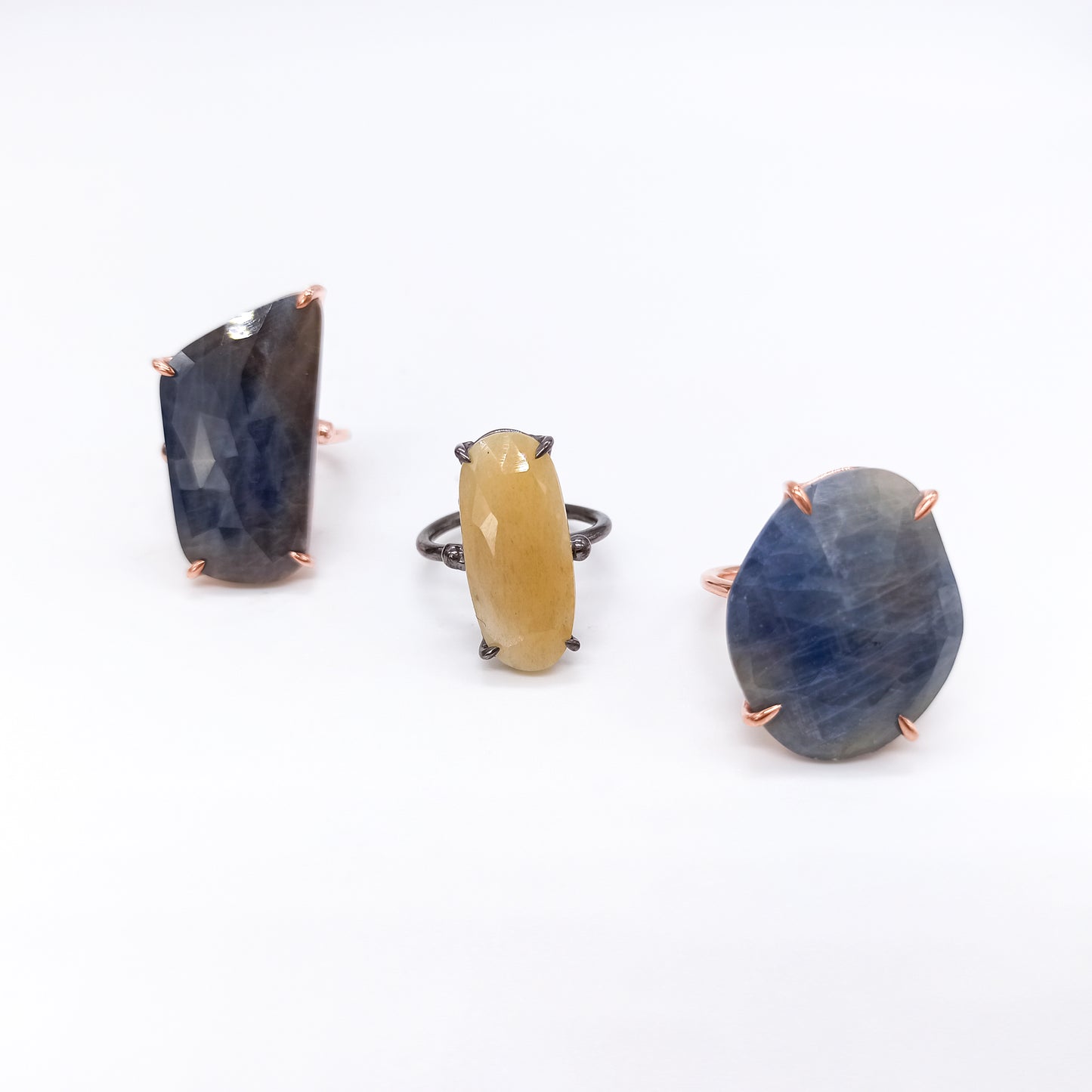 Anillo Zafiro Azul Bicolor Plata 925 Chapada en Oro rosa
