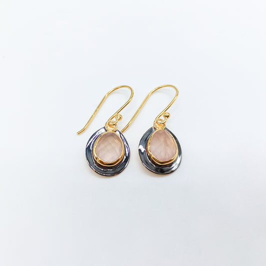 Pendiente Somme Labradorita y Cuarzo Rosa Plata 925 Baño Oro 18k