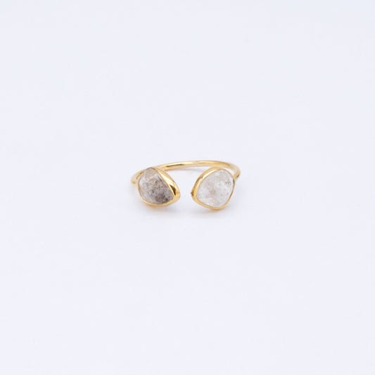 Anillo Cuarzo Herkimer Plata Bañada en Oro 18k