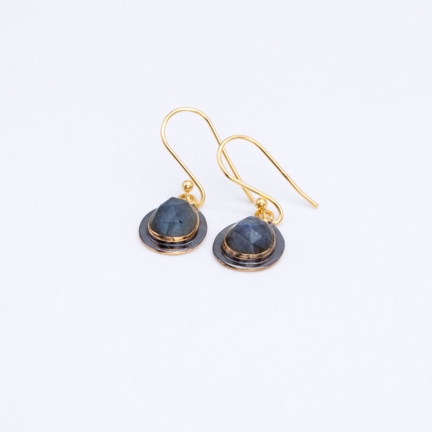 Pendiente Somme Labradorita y Cuarzo Rosa Plata 925 Baño Oro 18k
