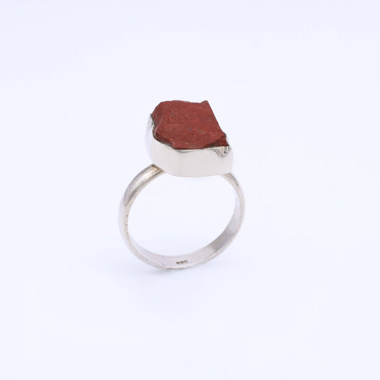 IC: ANILLO PLATA JASPE ROJO RUSTICO