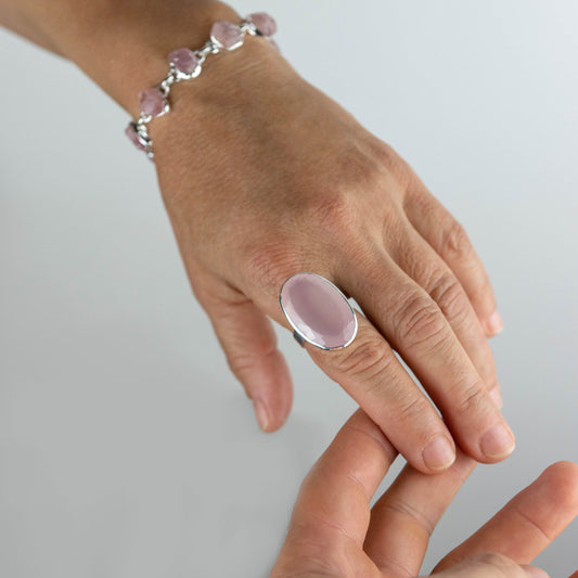 IC: ANILLO PLATA CALCEDONIA ROSA