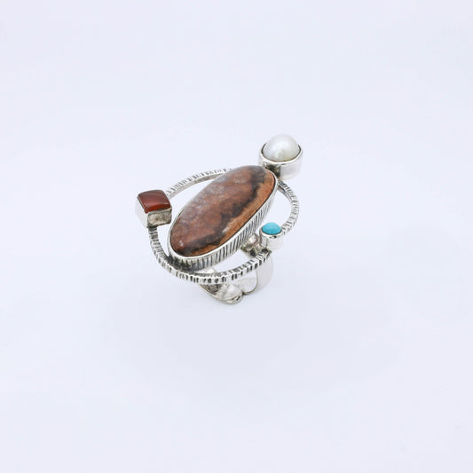 IC: ANILLO ARTESANIA PLATALUZ JASPER PERLA TURQUESA AGATA