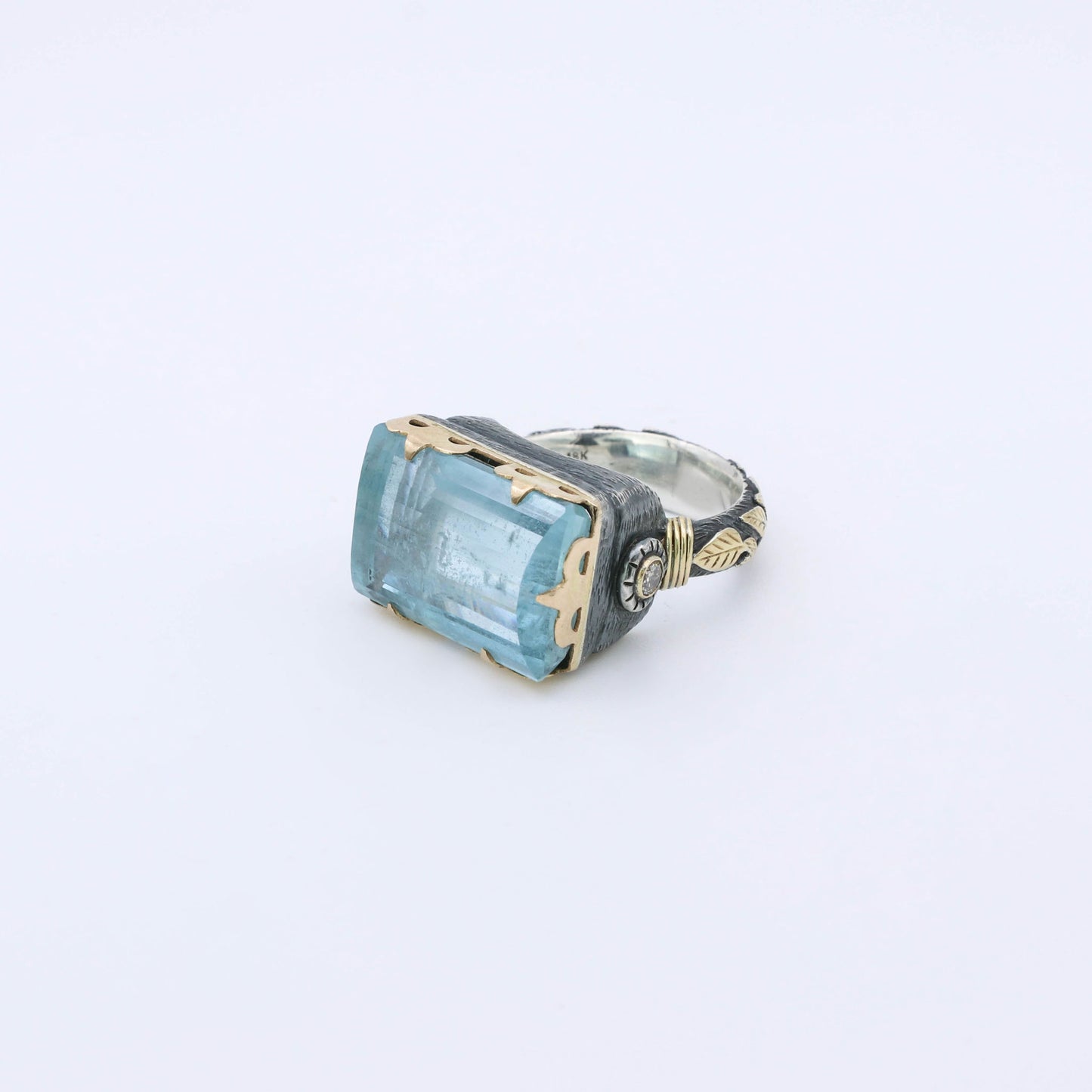 ic: anillo Aguarina Plata y oro diamantes 2