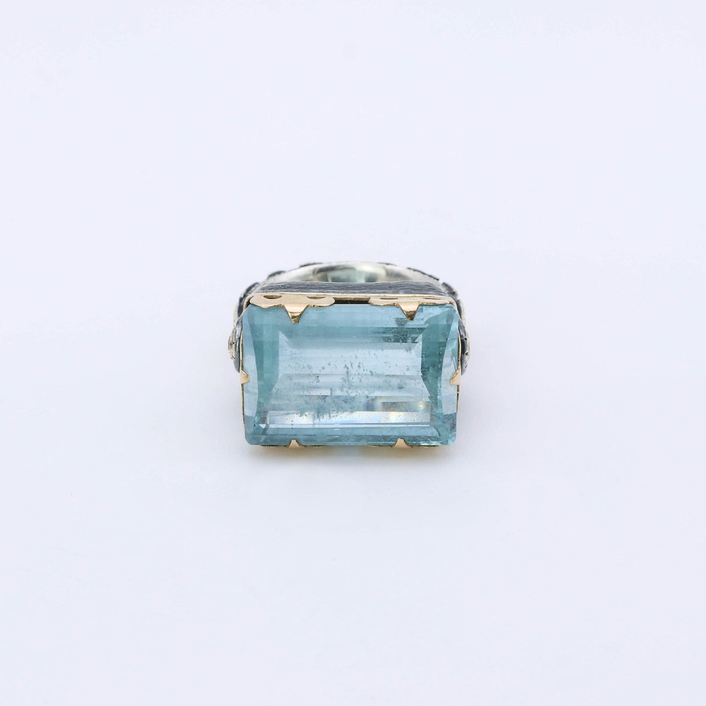 ic: anillo Aguarina Plata y oro diamantes 4