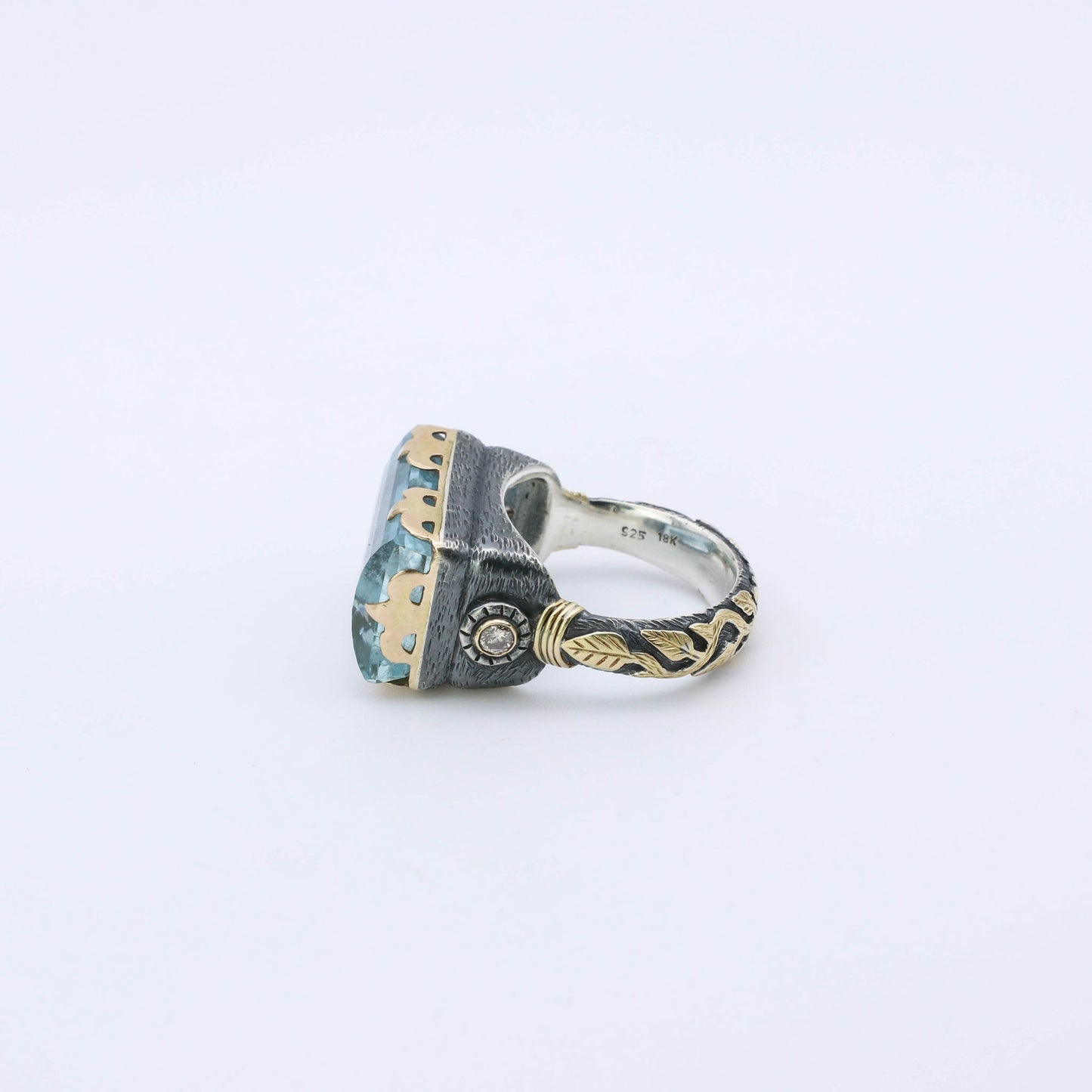 ic: anillo Aguarina Plata y oro diamantes 5