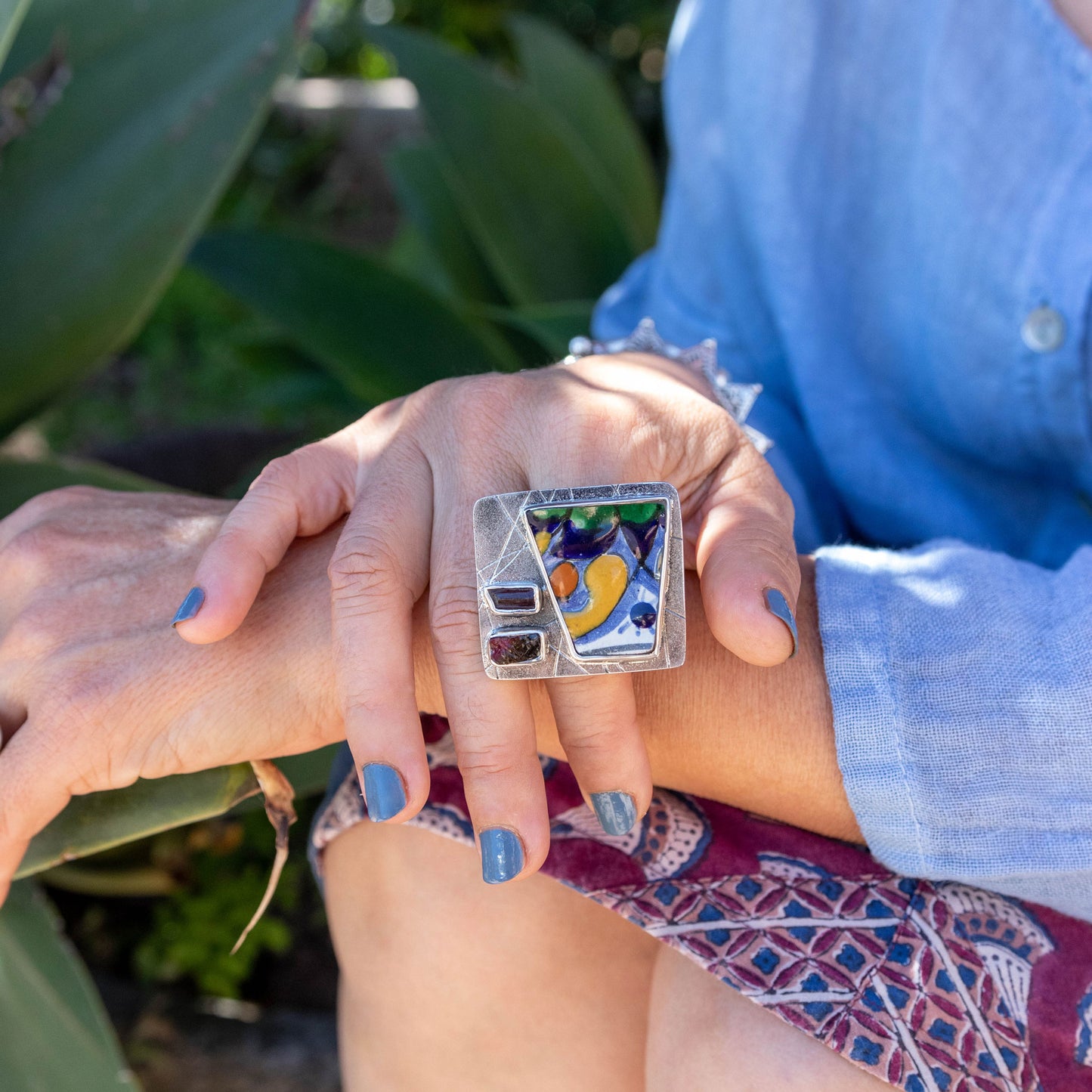 IC: ANILLO PLATA ARTESANIA FRIDA CERAMICA TURMALINA