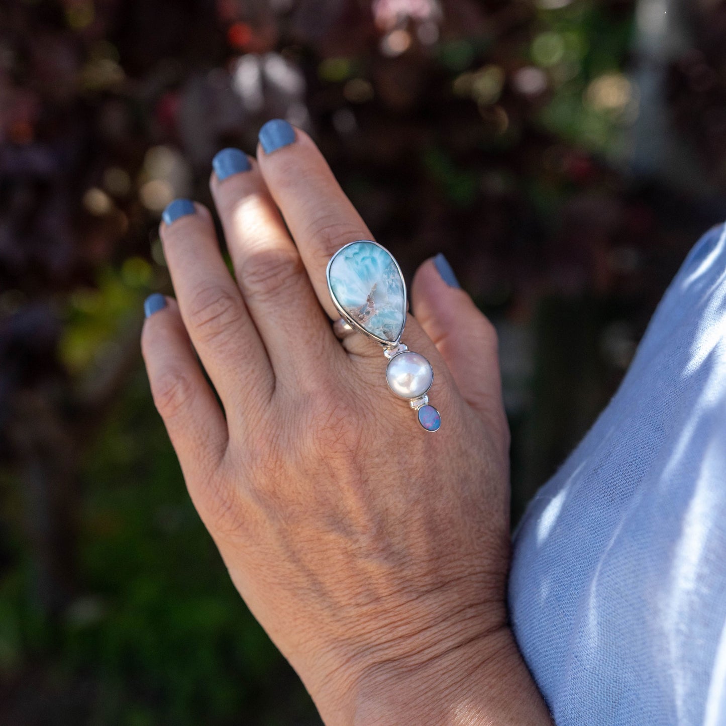 IC: ANILLO PLATA LARIMAR PERLA OPALO 3