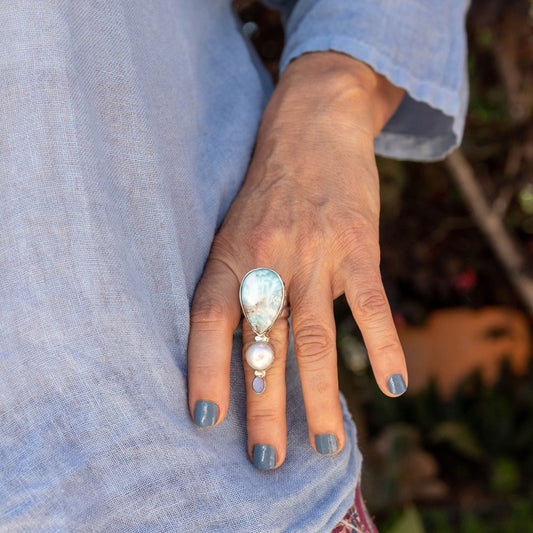 IC: ANILLO PLATA LARIMAR PERLA OPALO 1