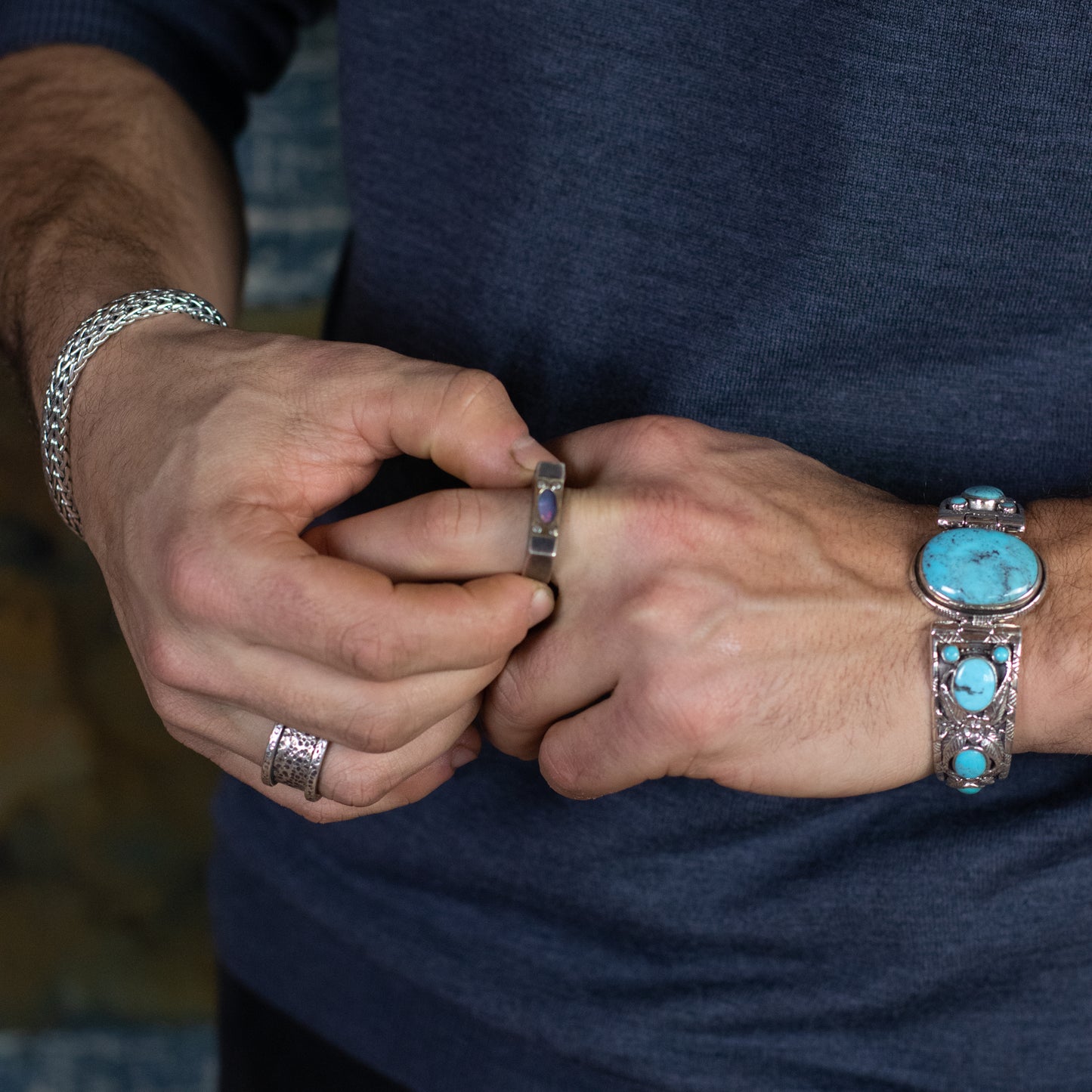 Pulsera plata luz turquesa hombre 8